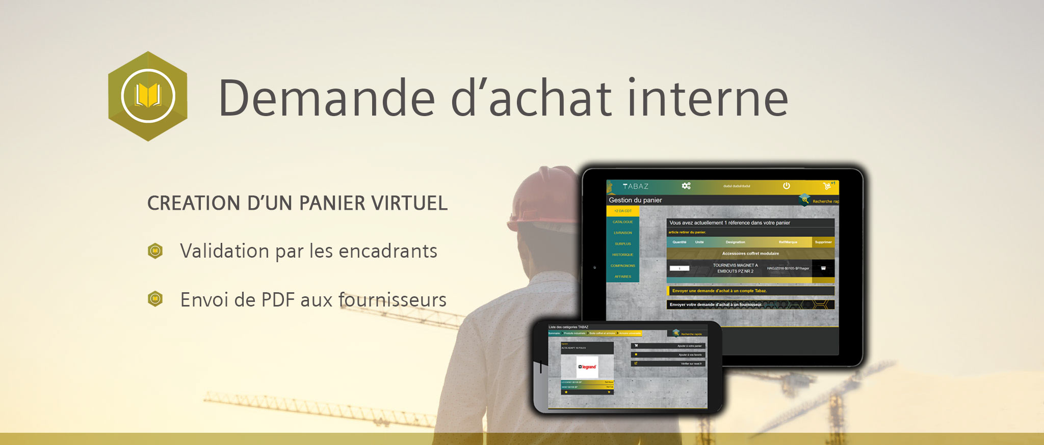 Description fonctionalité demande d'achat de l'application de gestion de chantier Tabaz
