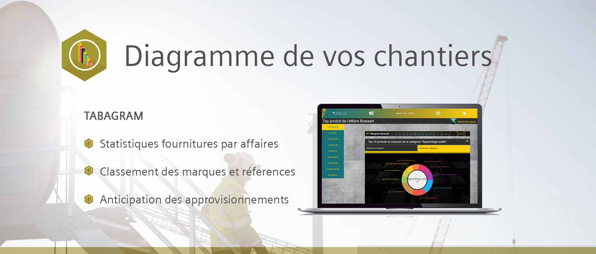 Description fonctionalité de statistique de l'application de gestion de chantier Tabaz
